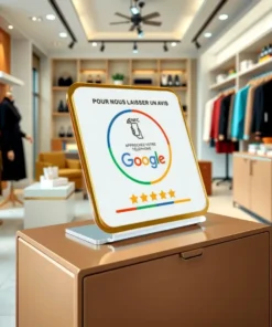 Cette image montre une plaque d'avis NFC Google moderne Le texte 
