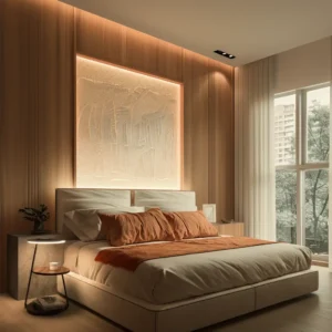 mirs 63124 A modern minimalist bedroom with a luminous coffee 25816e19 a414 4d88 b211 10015a220d87 2 1