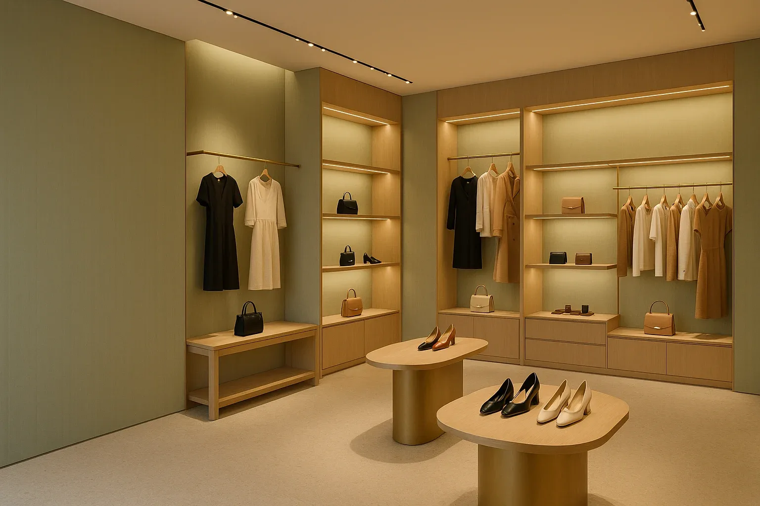 Intérieur de boutique premium, agencement commercial sur-mesure